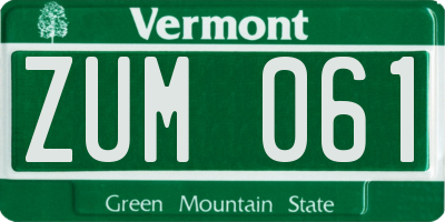 VT license plate ZUM061