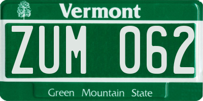 VT license plate ZUM062