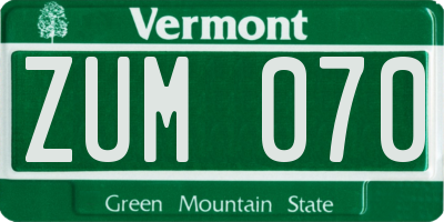 VT license plate ZUM070