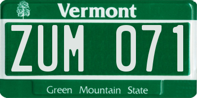 VT license plate ZUM071