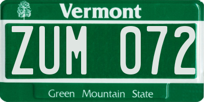 VT license plate ZUM072