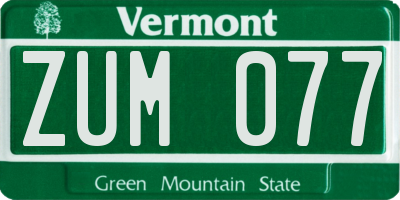 VT license plate ZUM077