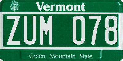 VT license plate ZUM078