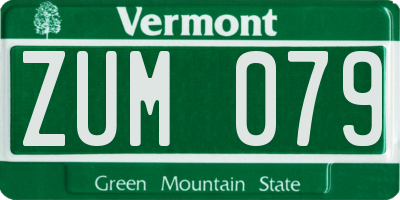 VT license plate ZUM079