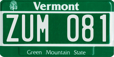 VT license plate ZUM081