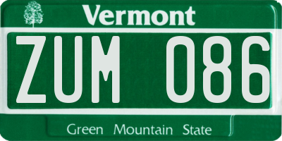 VT license plate ZUM086