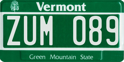 VT license plate ZUM089