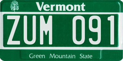 VT license plate ZUM091