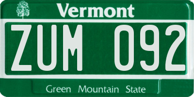 VT license plate ZUM092