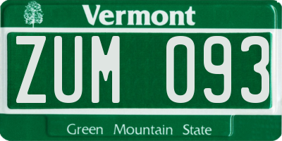 VT license plate ZUM093