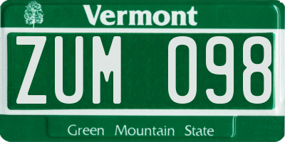 VT license plate ZUM098
