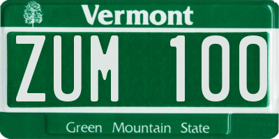 VT license plate ZUM100