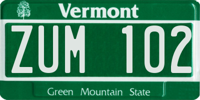 VT license plate ZUM102