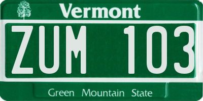 VT license plate ZUM103