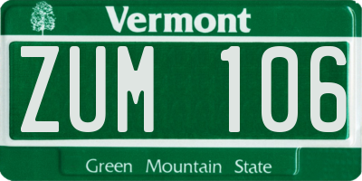 VT license plate ZUM106