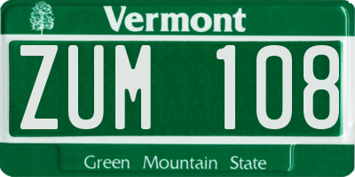 VT license plate ZUM108