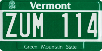 VT license plate ZUM114
