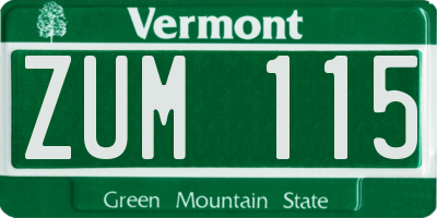 VT license plate ZUM115