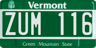 VT license plate ZUM116