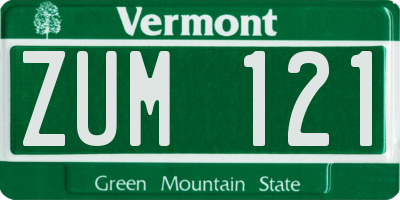 VT license plate ZUM121