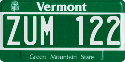VT license plate ZUM122