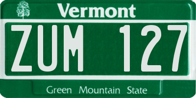 VT license plate ZUM127