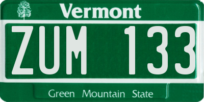 VT license plate ZUM133