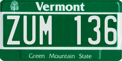 VT license plate ZUM136
