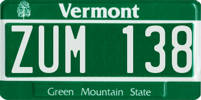VT license plate ZUM138