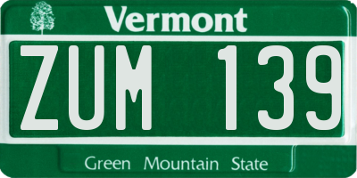 VT license plate ZUM139
