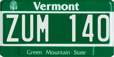 VT license plate ZUM140