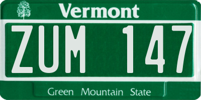 VT license plate ZUM147