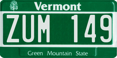 VT license plate ZUM149