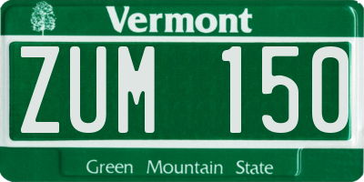 VT license plate ZUM150