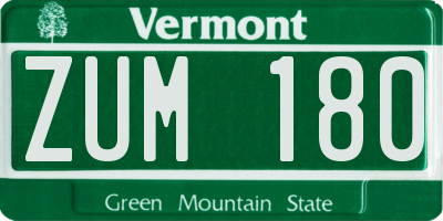 VT license plate ZUM180