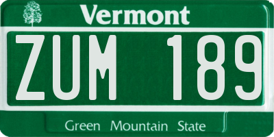 VT license plate ZUM189