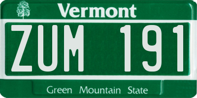 VT license plate ZUM191