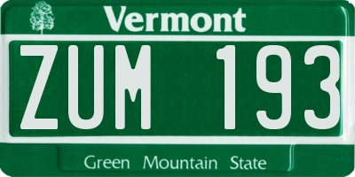 VT license plate ZUM193