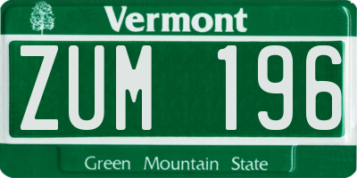 VT license plate ZUM196