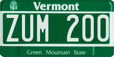 VT license plate ZUM200