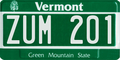 VT license plate ZUM201