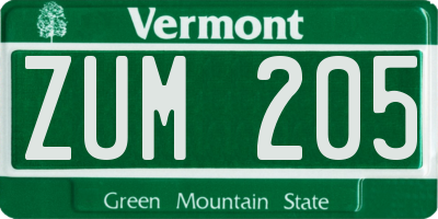 VT license plate ZUM205