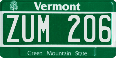 VT license plate ZUM206