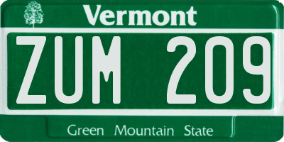 VT license plate ZUM209