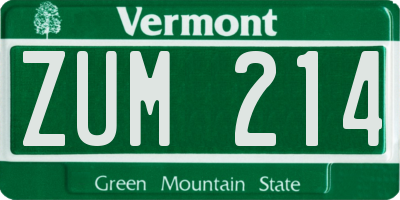 VT license plate ZUM214