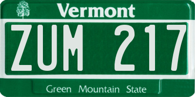 VT license plate ZUM217