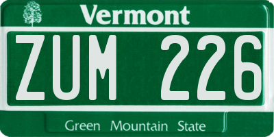 VT license plate ZUM226