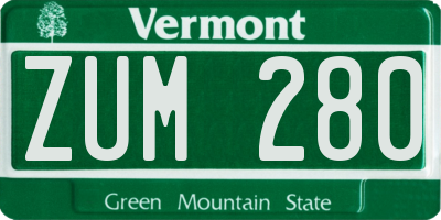 VT license plate ZUM280