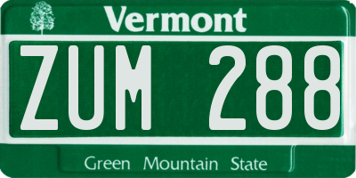 VT license plate ZUM288