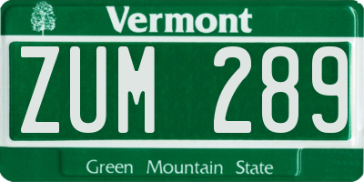VT license plate ZUM289